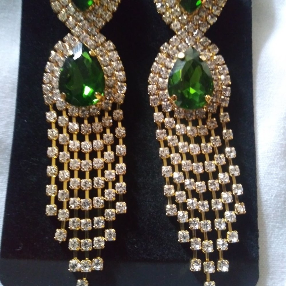COPY - Emerald Color Earrings Chandelier Crystals Pierced Bridal Wedding Formal